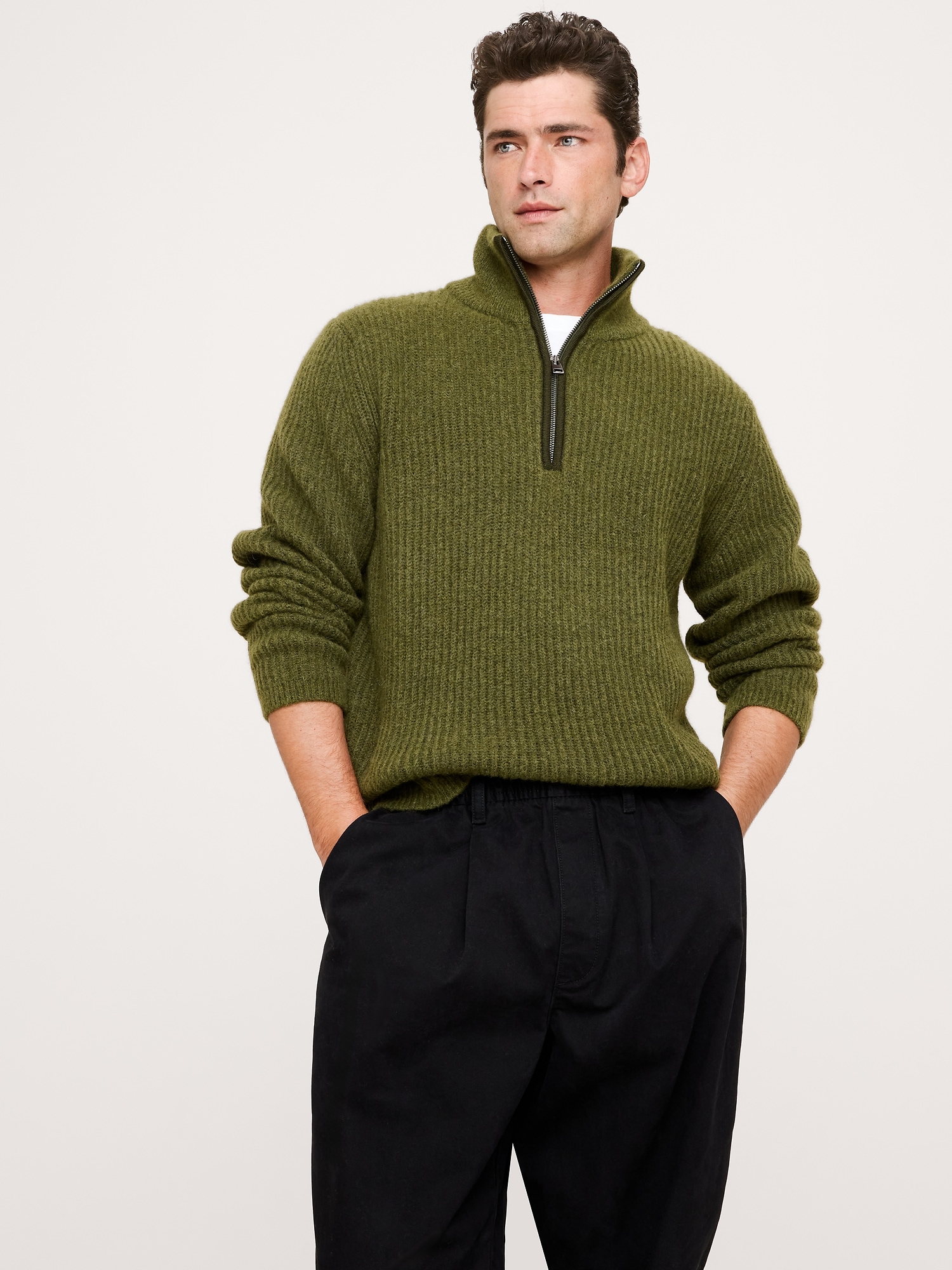 Image number 1 showing, Alpaca-Wool Blend Half-Zip Sweater