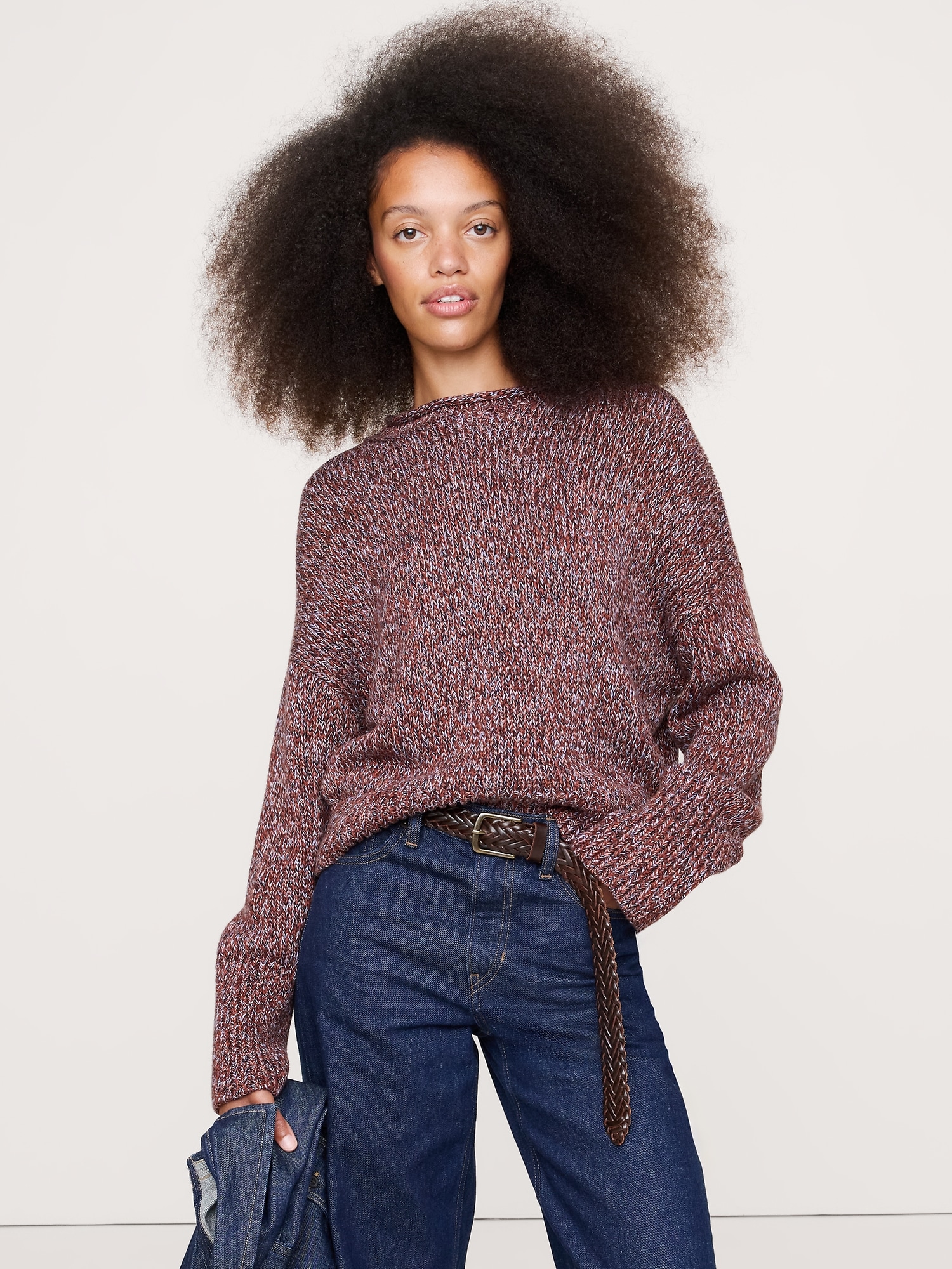 Cotton Roll-Neck Sweater - Red Heather
