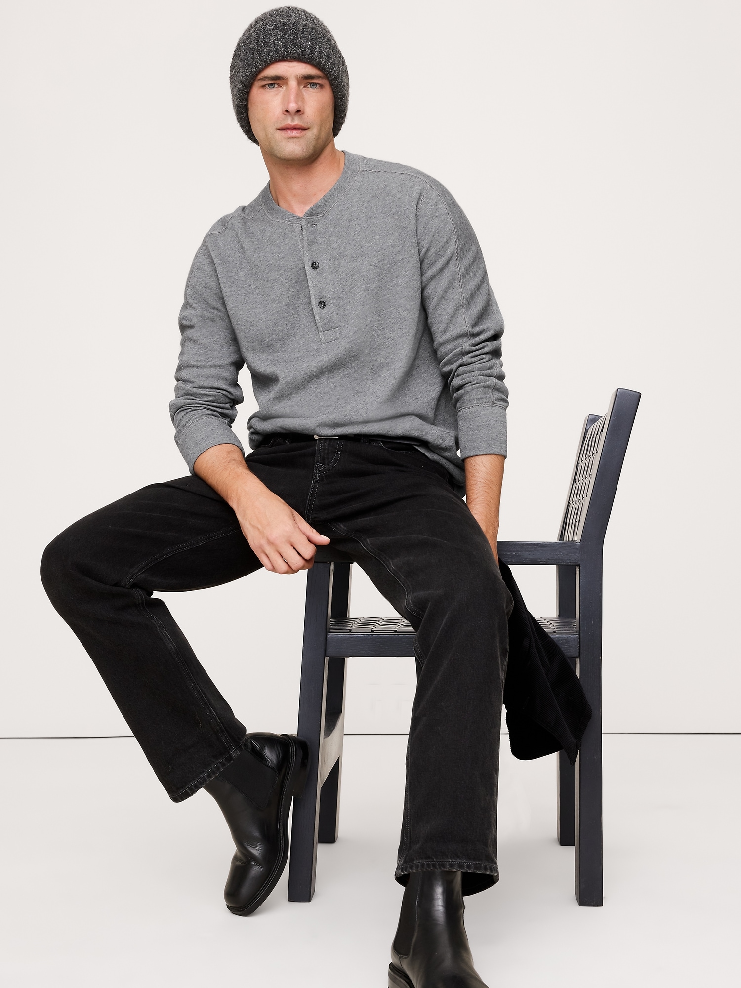 Slub Double-Knit Henley T-Shirt - Medium Heather Gray