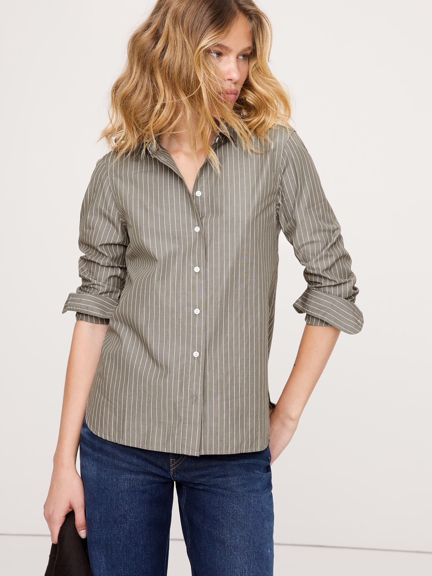 The Everyday Shirt - Olive Green Stripe