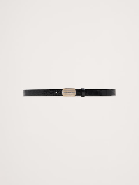 Embossed Leather Plaque-Buckle Belt