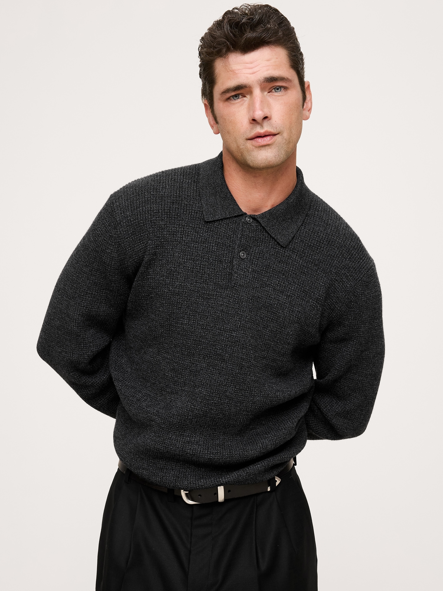 Image number 1 showing, Merino Waffle-Knit Sweater Polo