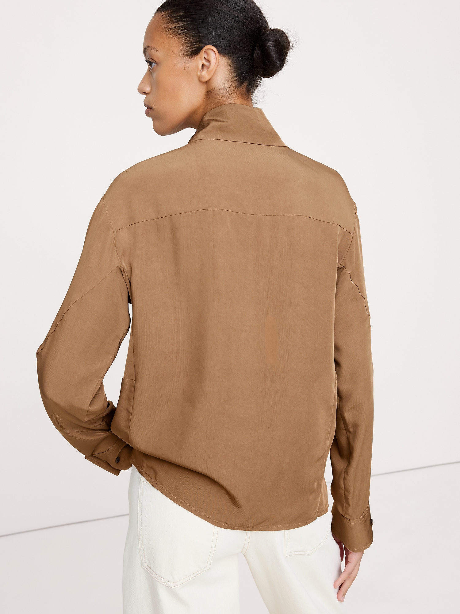 Image number 5 showing, Drapey Twill Asymmetrical Button-Front Blouse