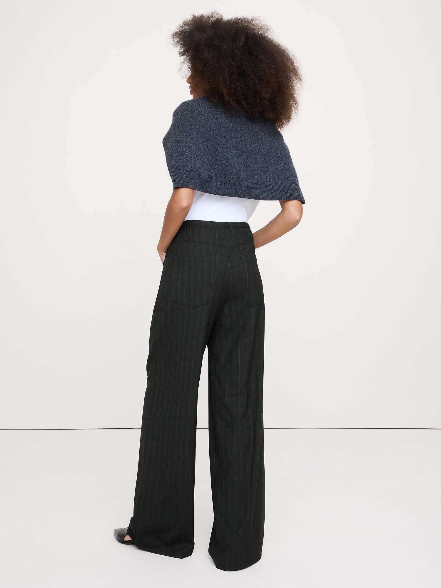Image number 3 showing, Mid-Rise Wide-Leg Wool-Blend Drawstring Pant