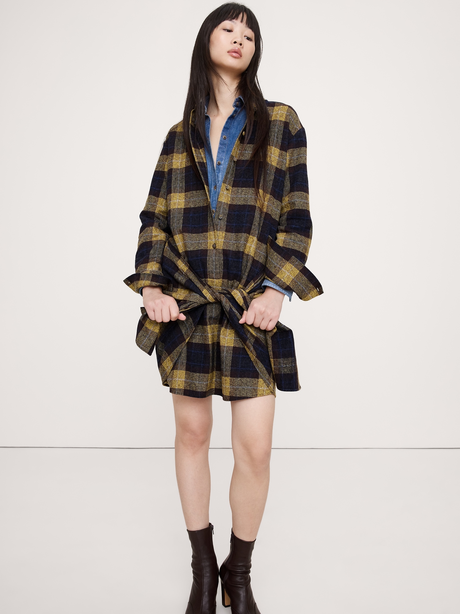 Image number 3 showing, Flannel Tie-Front Shirt Dress
