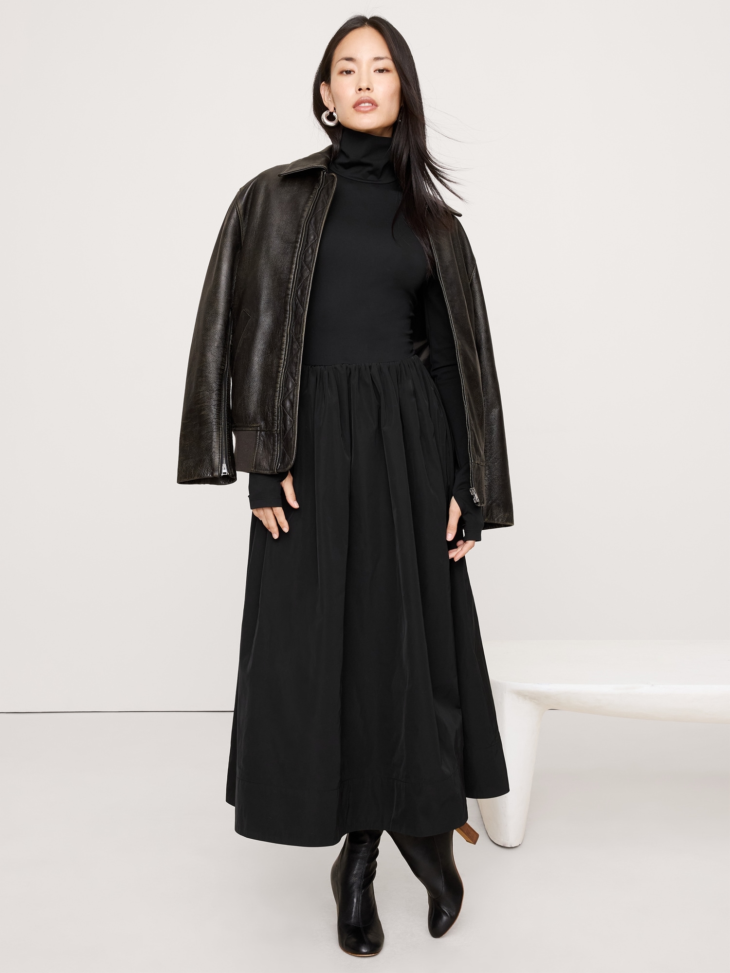 Image number 4 showing, Taffeta Combo Turtleneck Maxi Dress