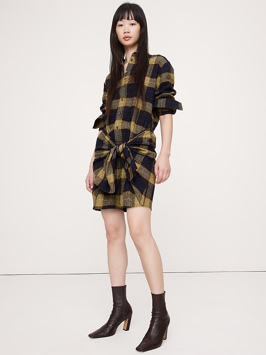 Flannel Tie-Front Shirt Dress