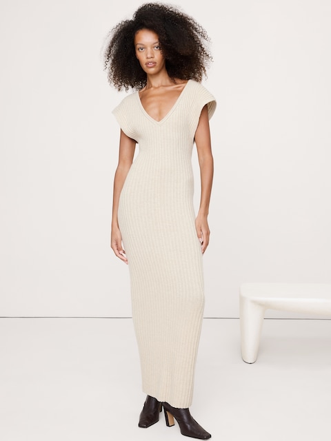 Merino-Cotton Maxi Dress with Open Back