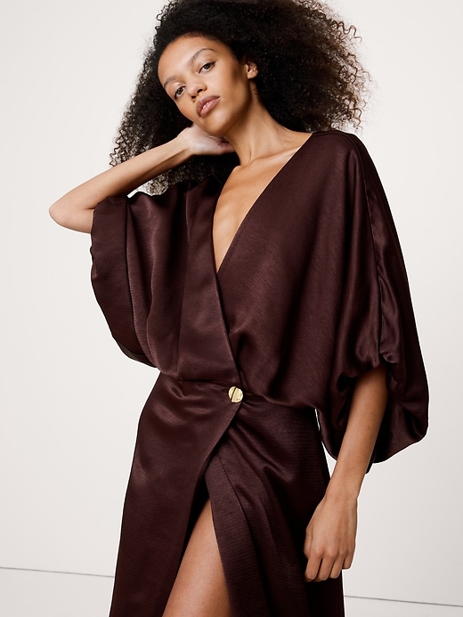 Hammered Satin Wrap Maxi Dress
