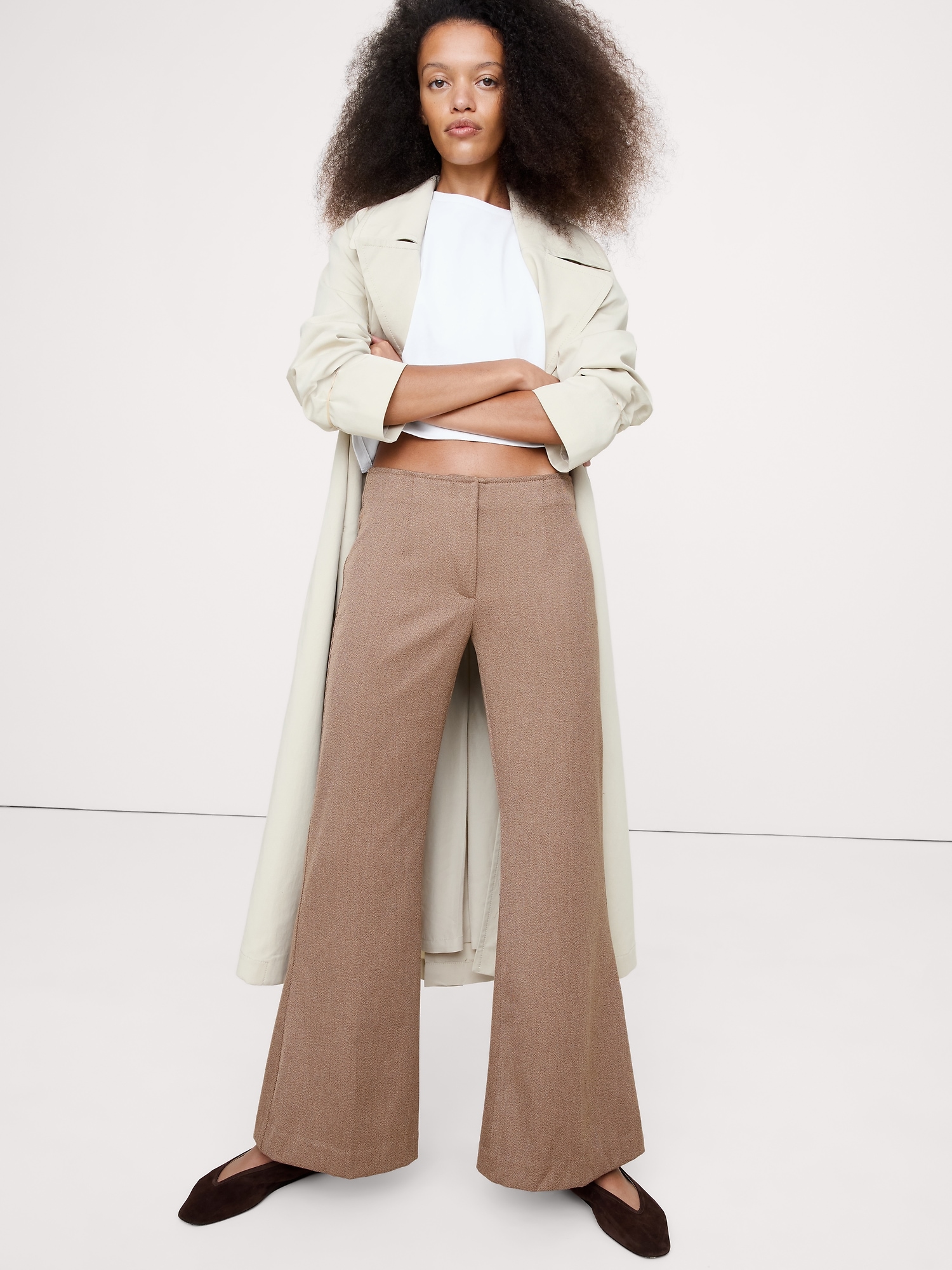 Mid-Rise Flare Italian Twill Pant - Brown Texture