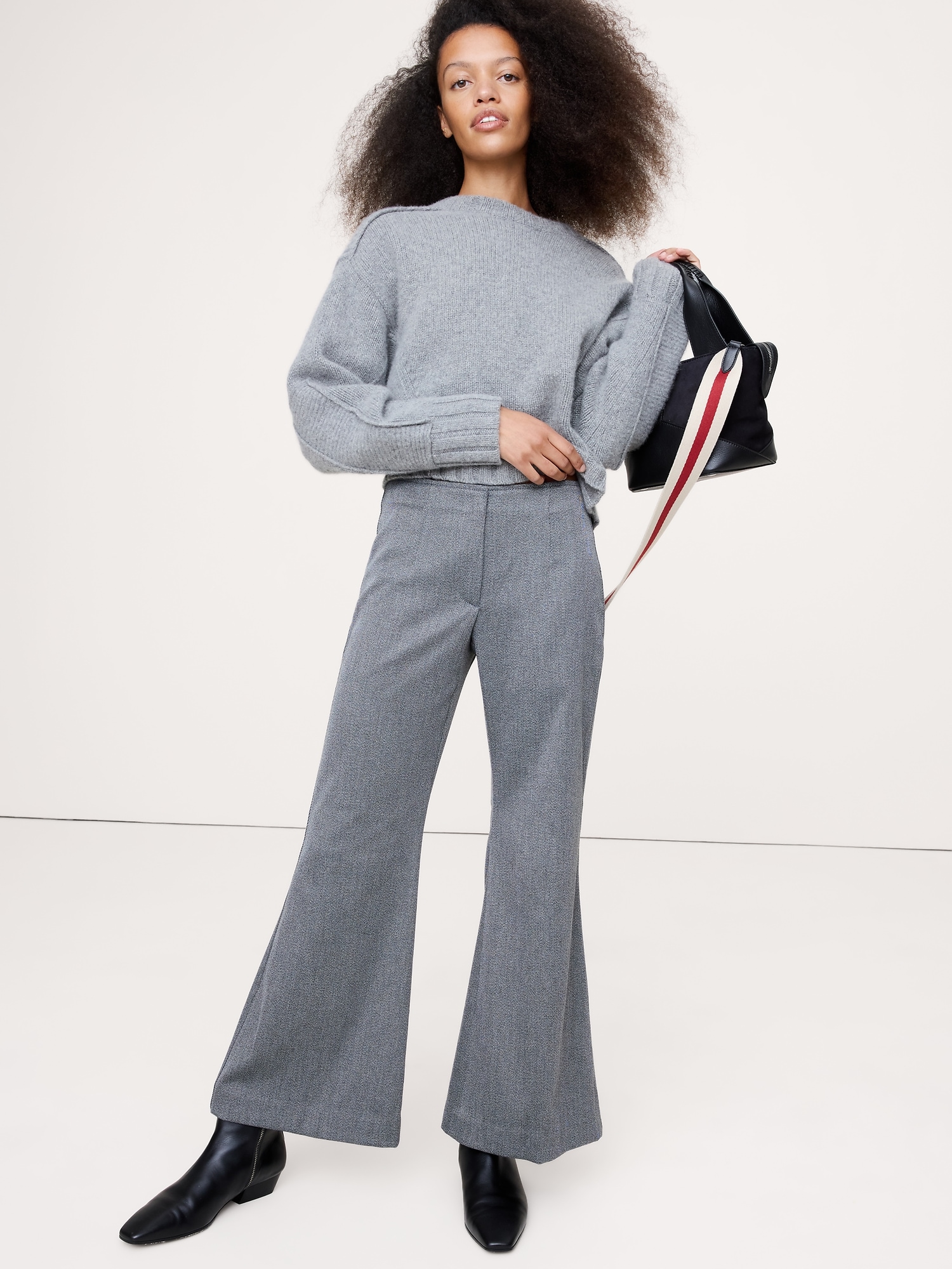 Mid-Rise Flare Italian Twill Pant - Gray Texture