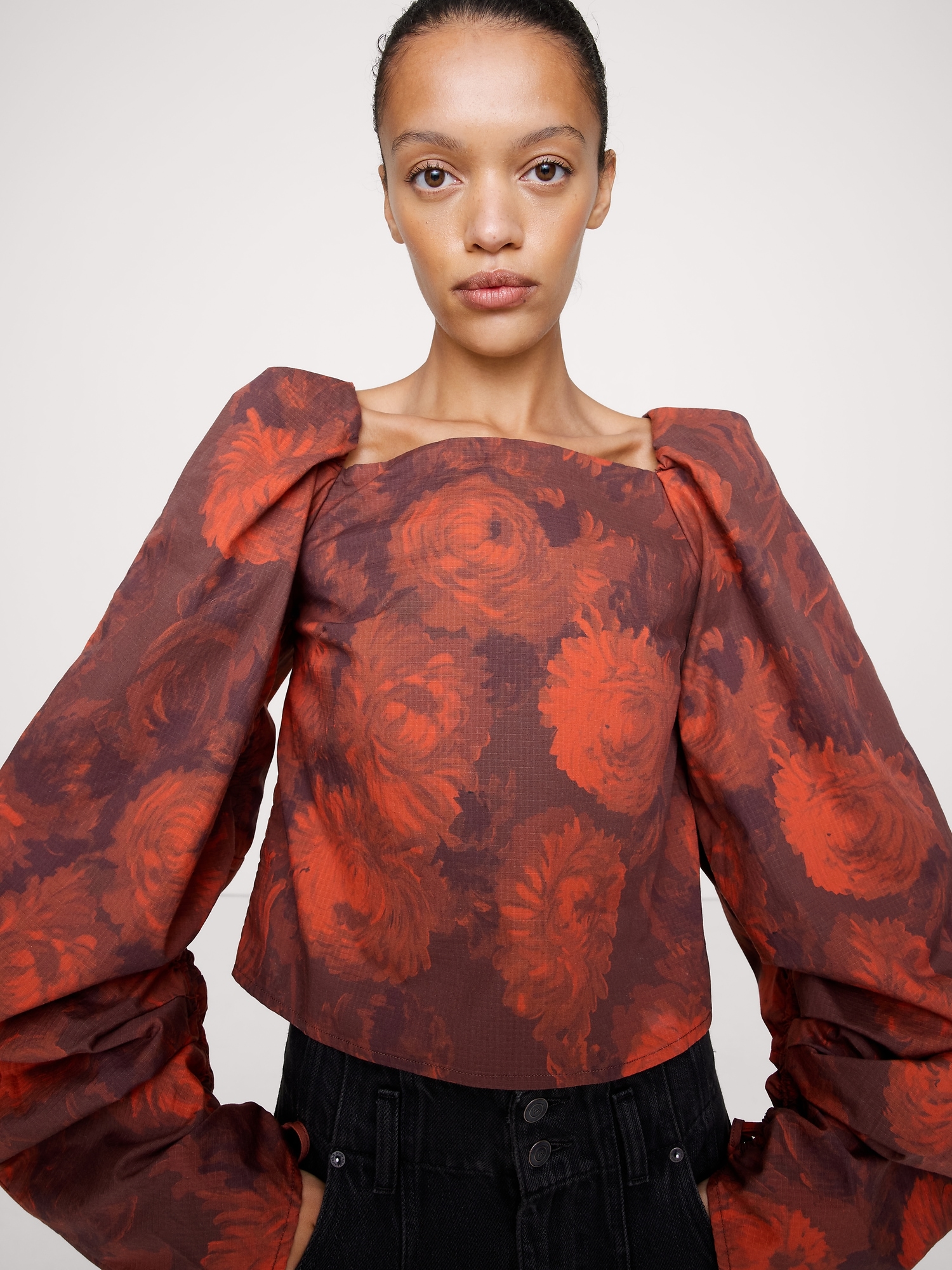 Stretch-Cotton Square-Neck Top