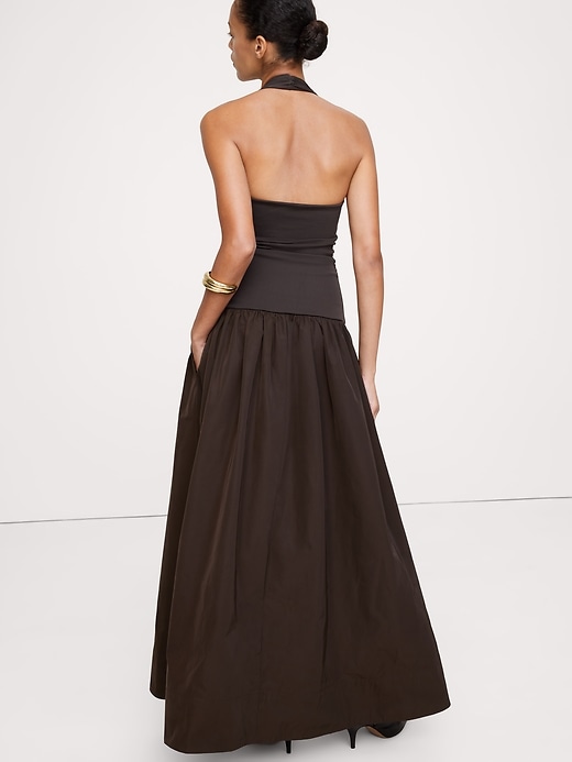 Jersey & Taffeta Halter Maxi Dress