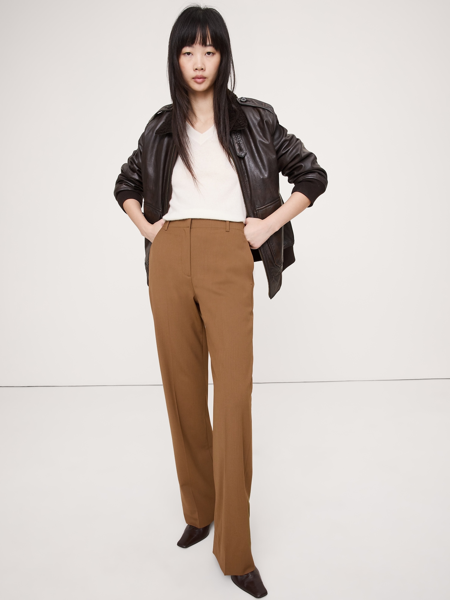 Image number 4 showing, High-Rise Modern Straight Italian Wool Pant