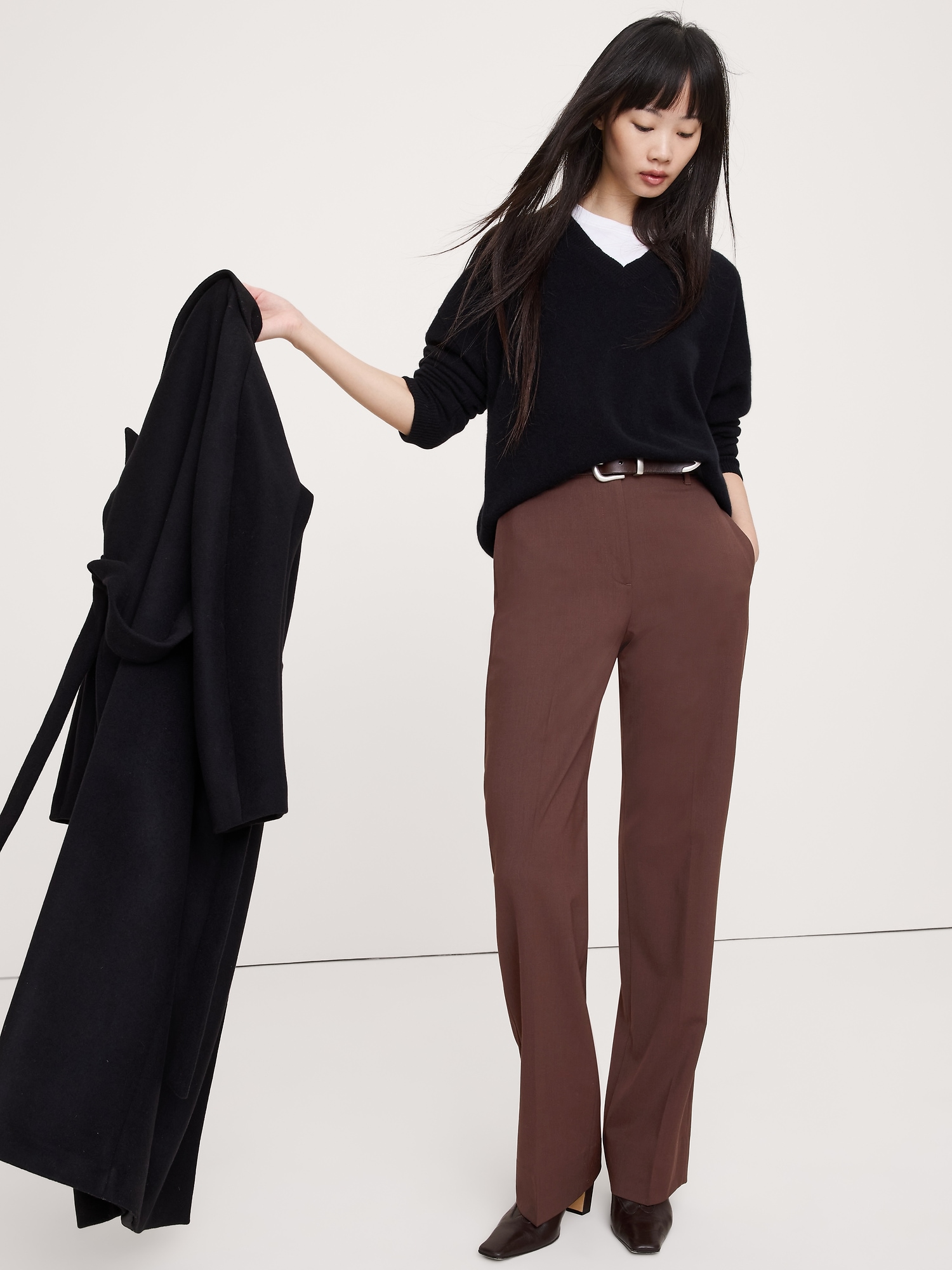 Image number 1 showing, High-Rise Modern Straight Italian Wool Pant