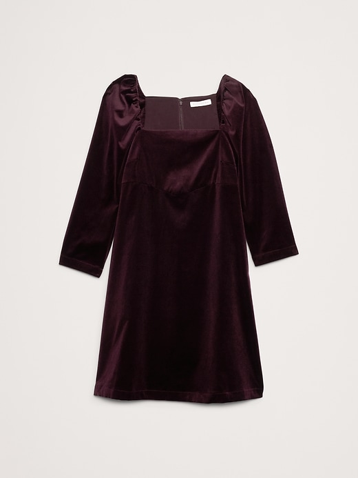 strapless open back dress Cinnamon Velvet Smocked Neckline Puff Sleeve Shift Mini Dress main image 0