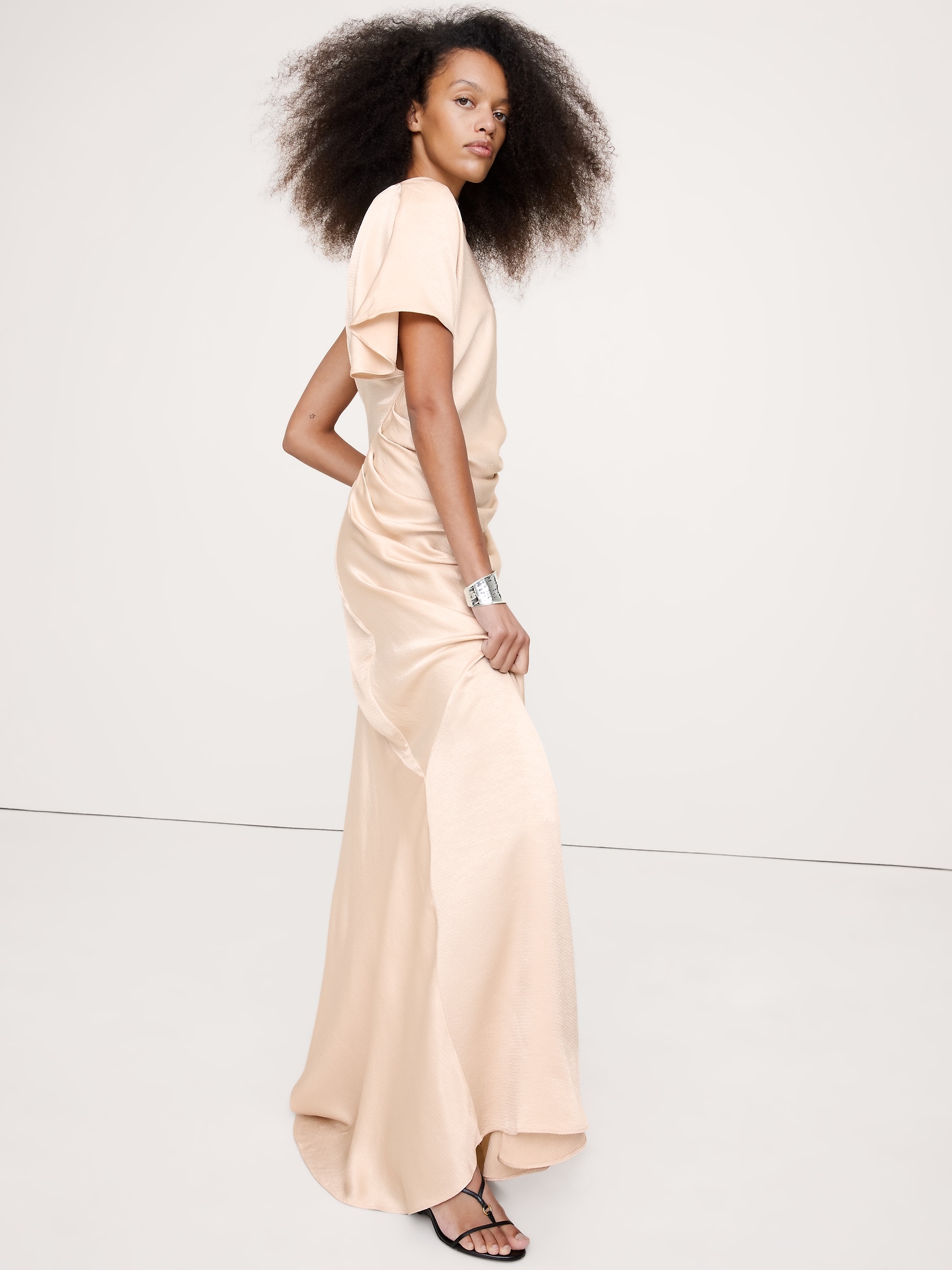 Image number 3 showing, Asymmetrical Hammered Satin Draped Maxi Dress
