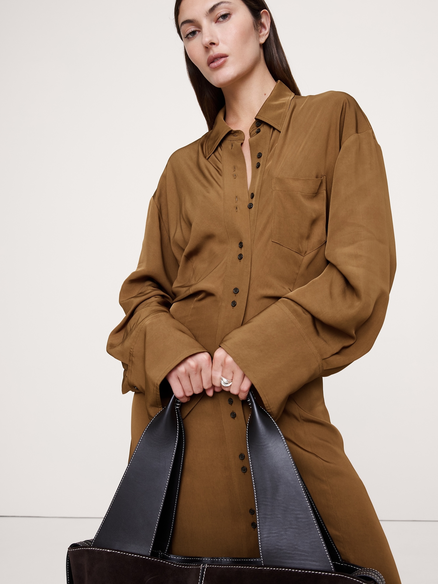 Image number 4 showing, Drapey Twill Shirt Dress