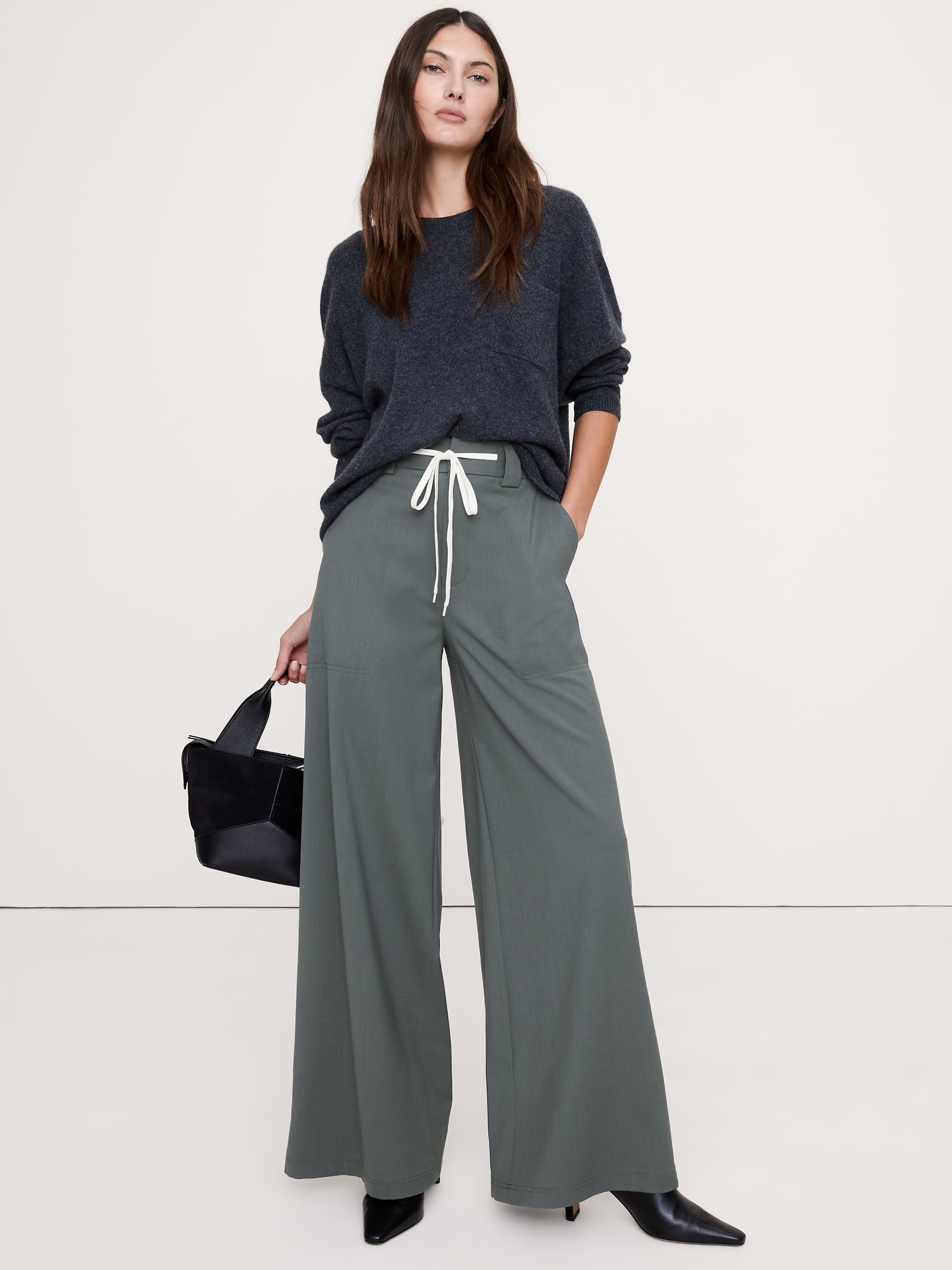 High-Rise Wide-Leg Italian Wool Pant - Blue Slate