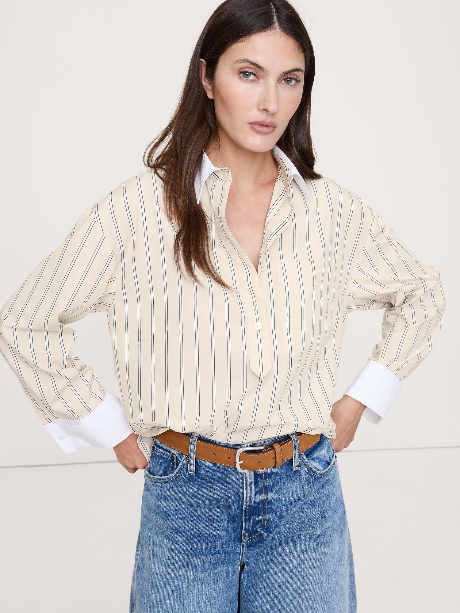 Image number 1 showing, Oversized Cotton Poplin Banker Shirt