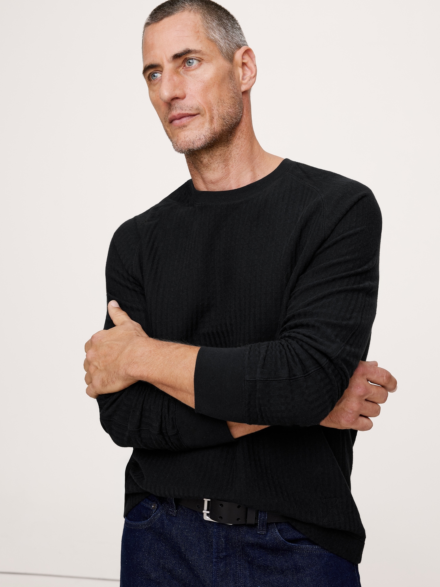 Slub Double-Knit Herringbone T-Shirt - Black