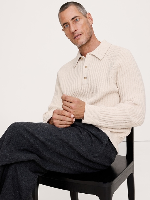 Bouclé Ribbed Sweater Polo