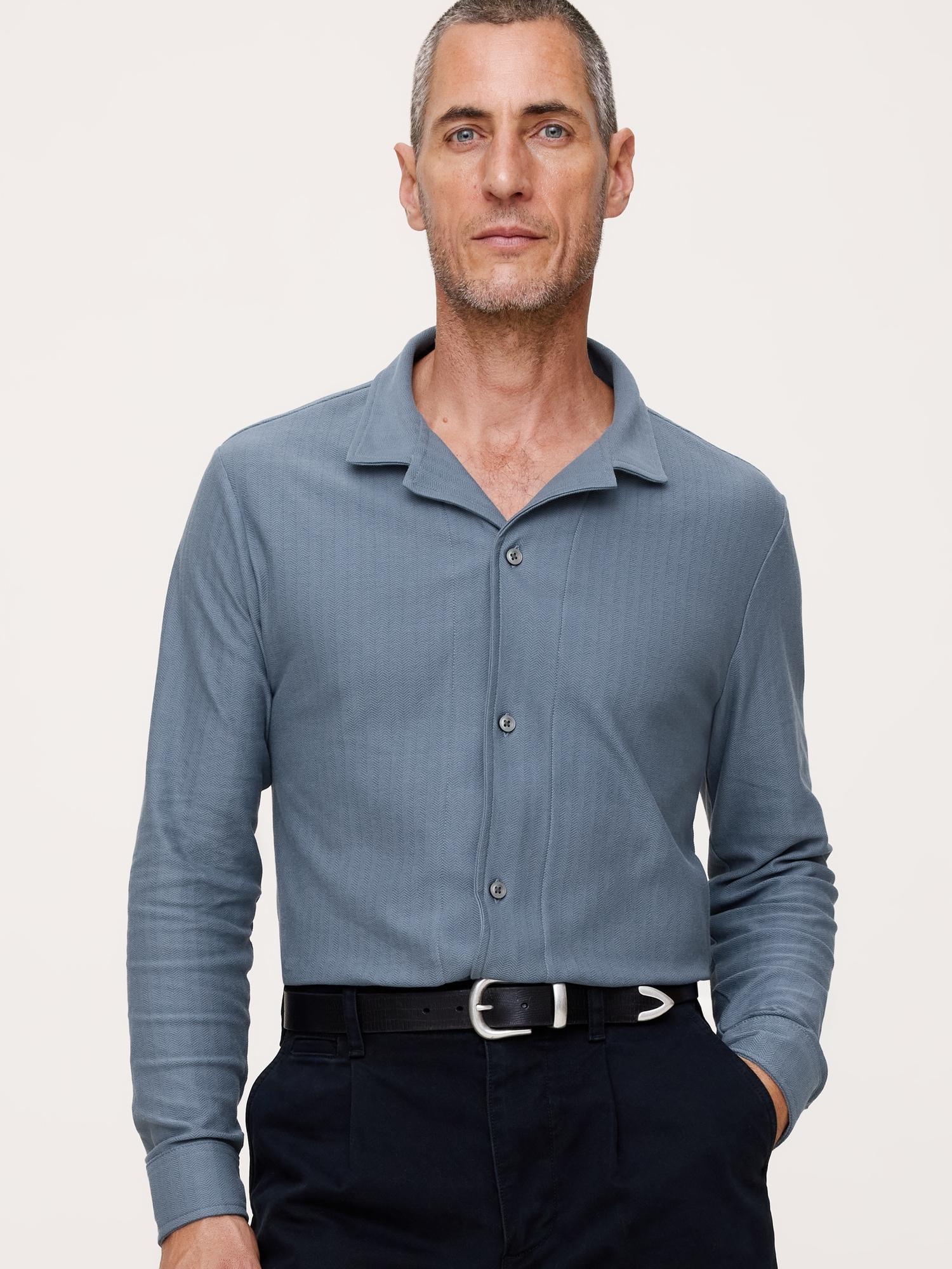 Herringbone Cotton Long-Sleeve Resort Shirt