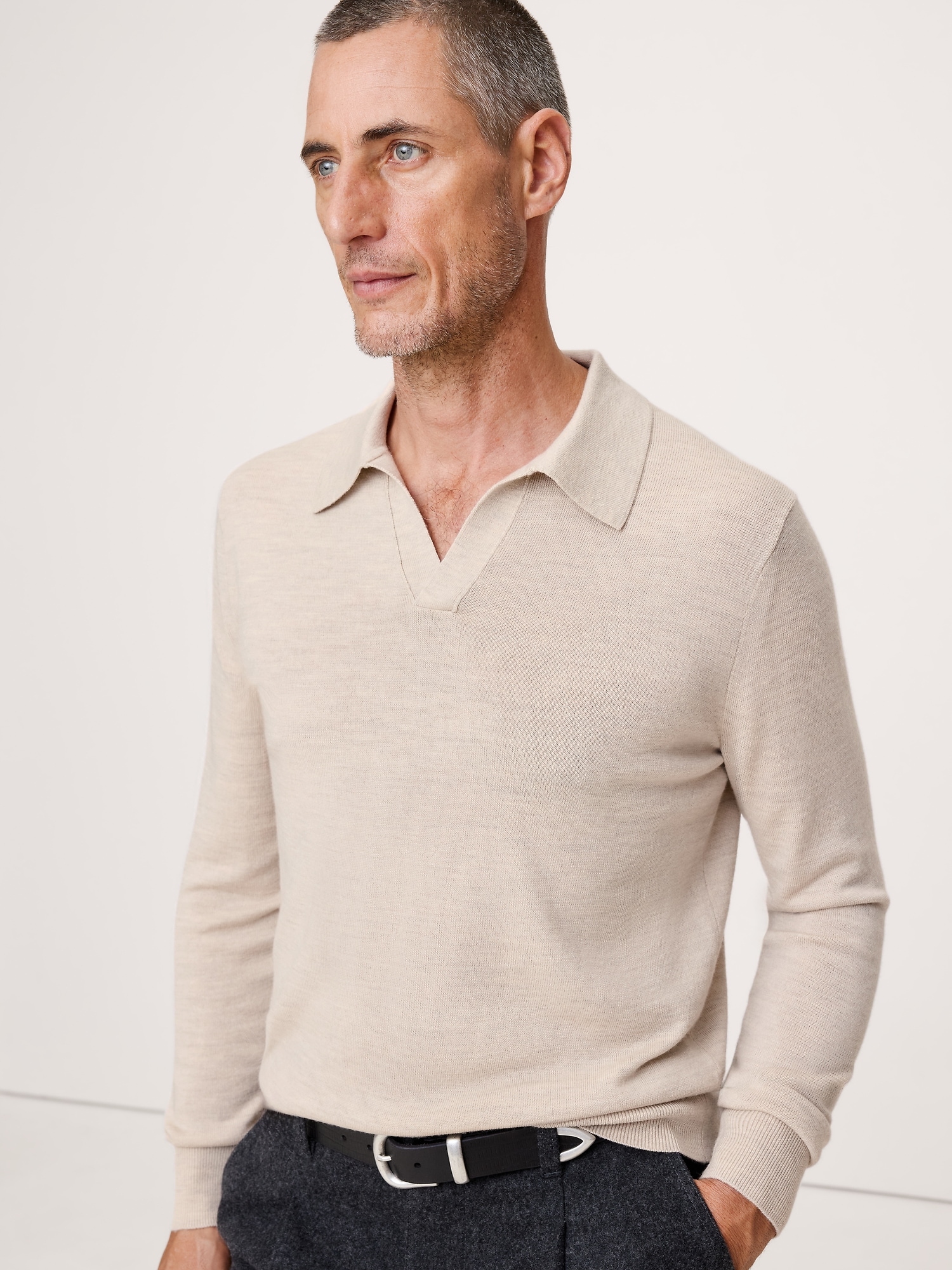 Image number 1 showing, Merino Johnny-Collar Sweater Polo