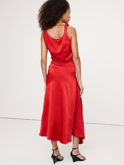Hammered Satin Twist-Shoulder Dress | Banana Republic