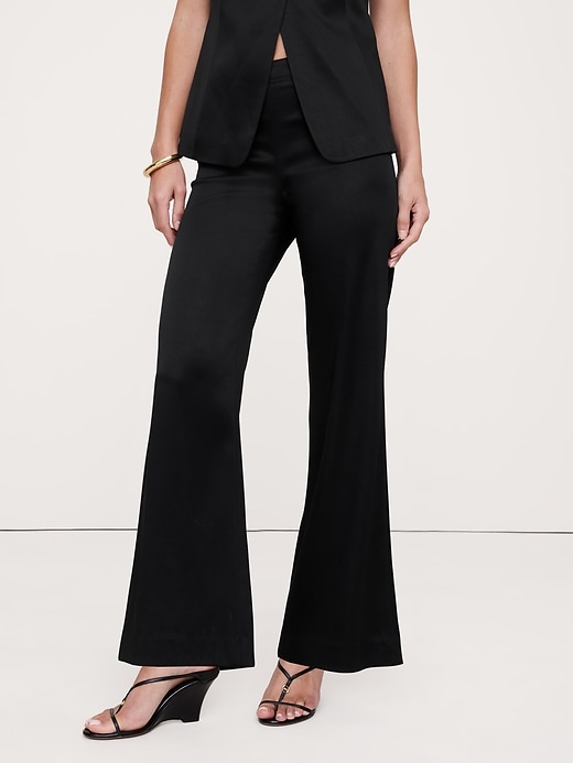 Mid-Rise Kick-Flare Satin Ankle Pant
