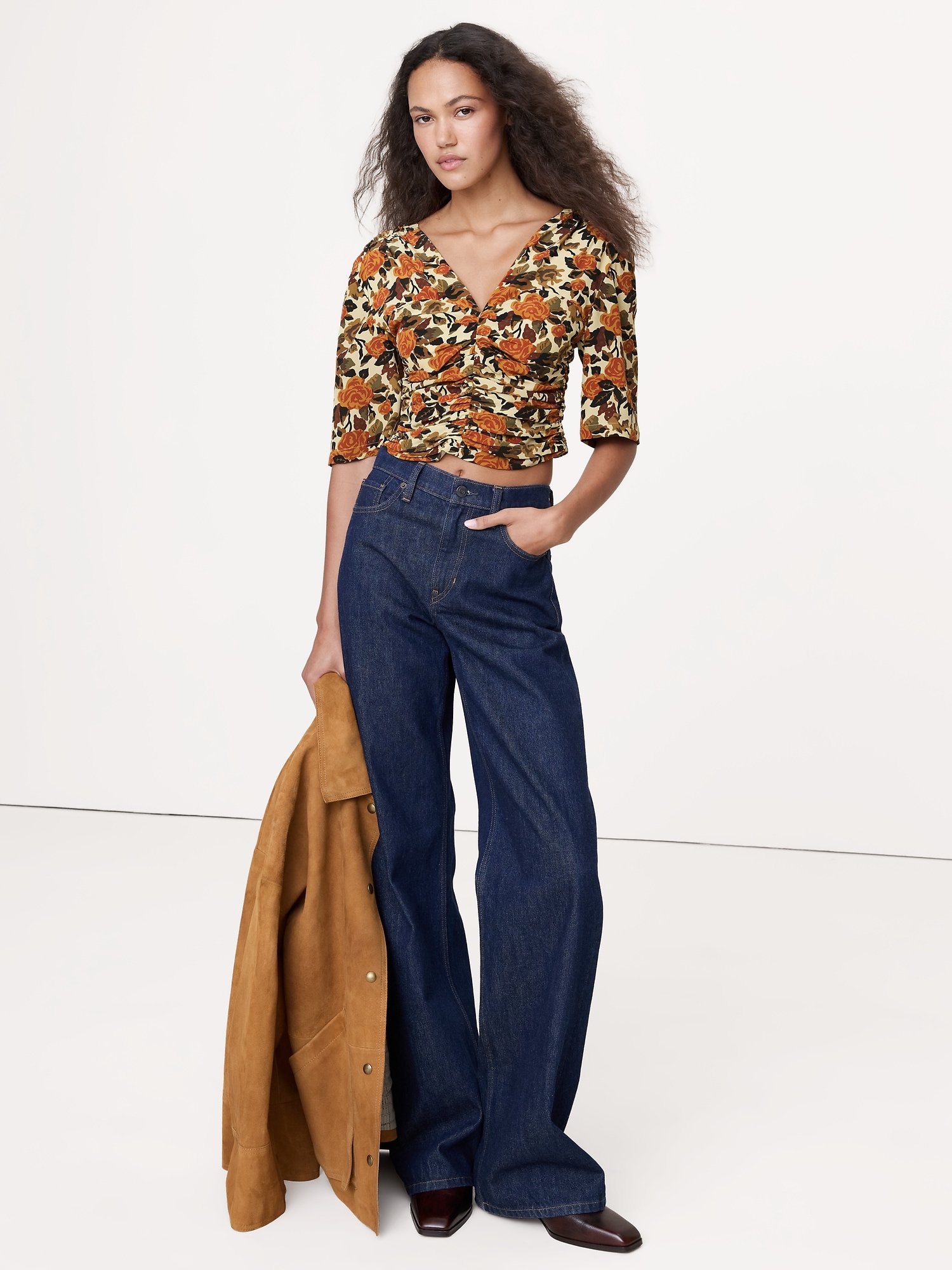 Image number 1 showing, Matte Silk Ruched Top