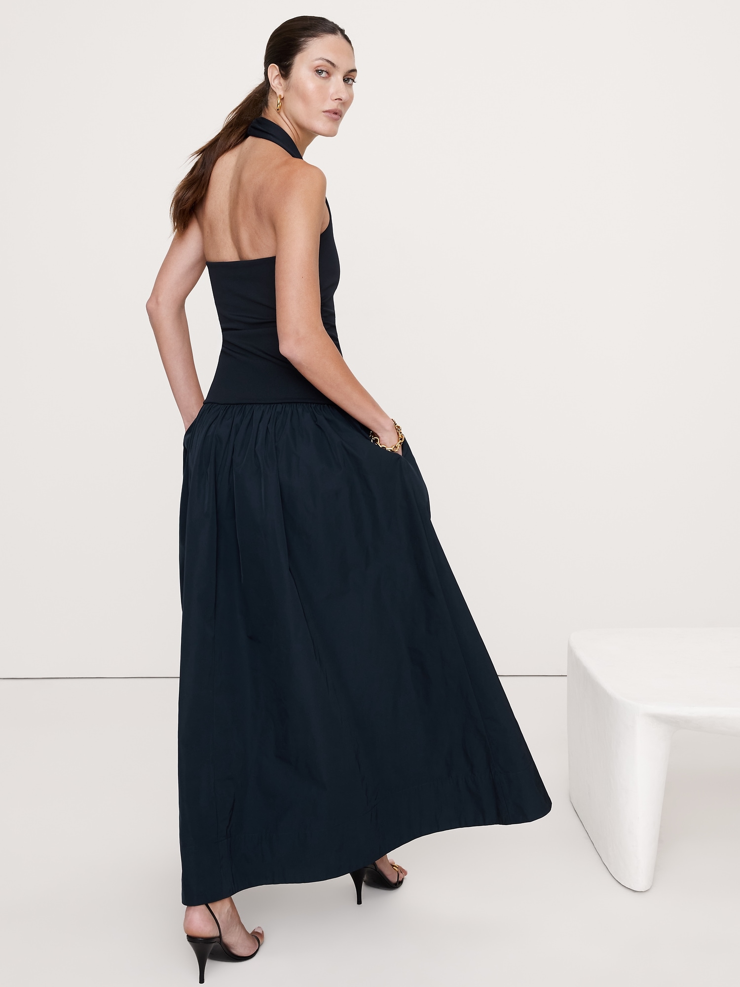 Image number 3 showing, Jersey & Taffeta Halter Maxi Dress