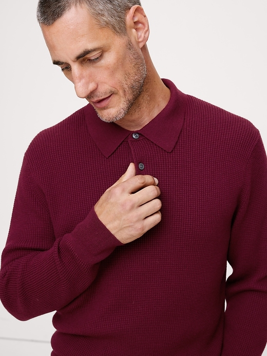 Merino Waffle-Knit Sweater Polo