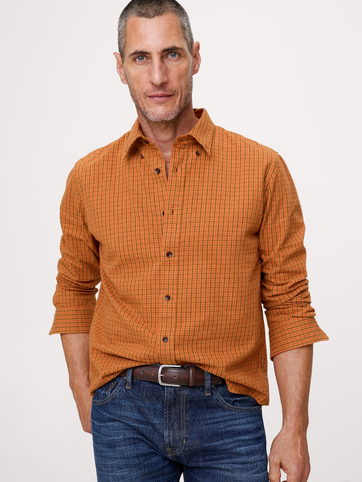 Standard-Fit Flannel Shirt - Orange Plaid