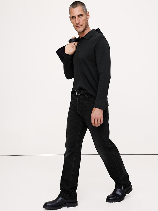 Luxury-Touch Long-Sleeve Polo