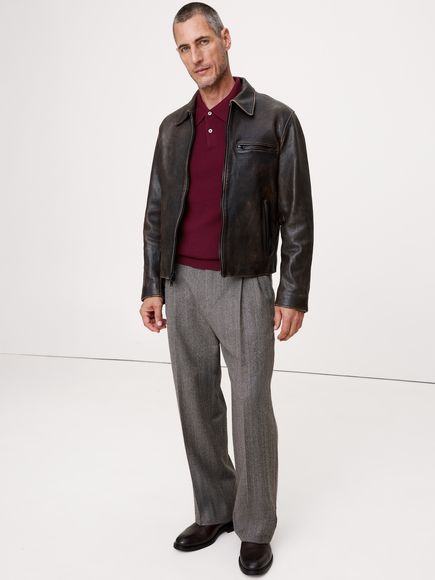 Merino Waffle-Knit Sweater Polo - Deep Burgundy Red