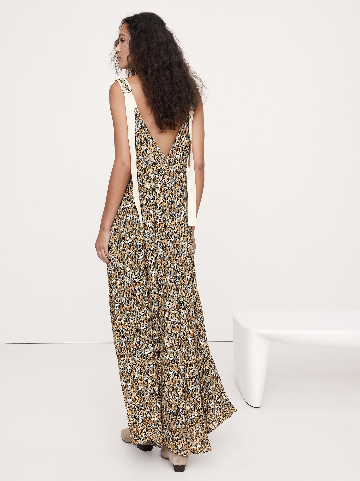 Pintuck Maxi Dress - Green Camo Feathers