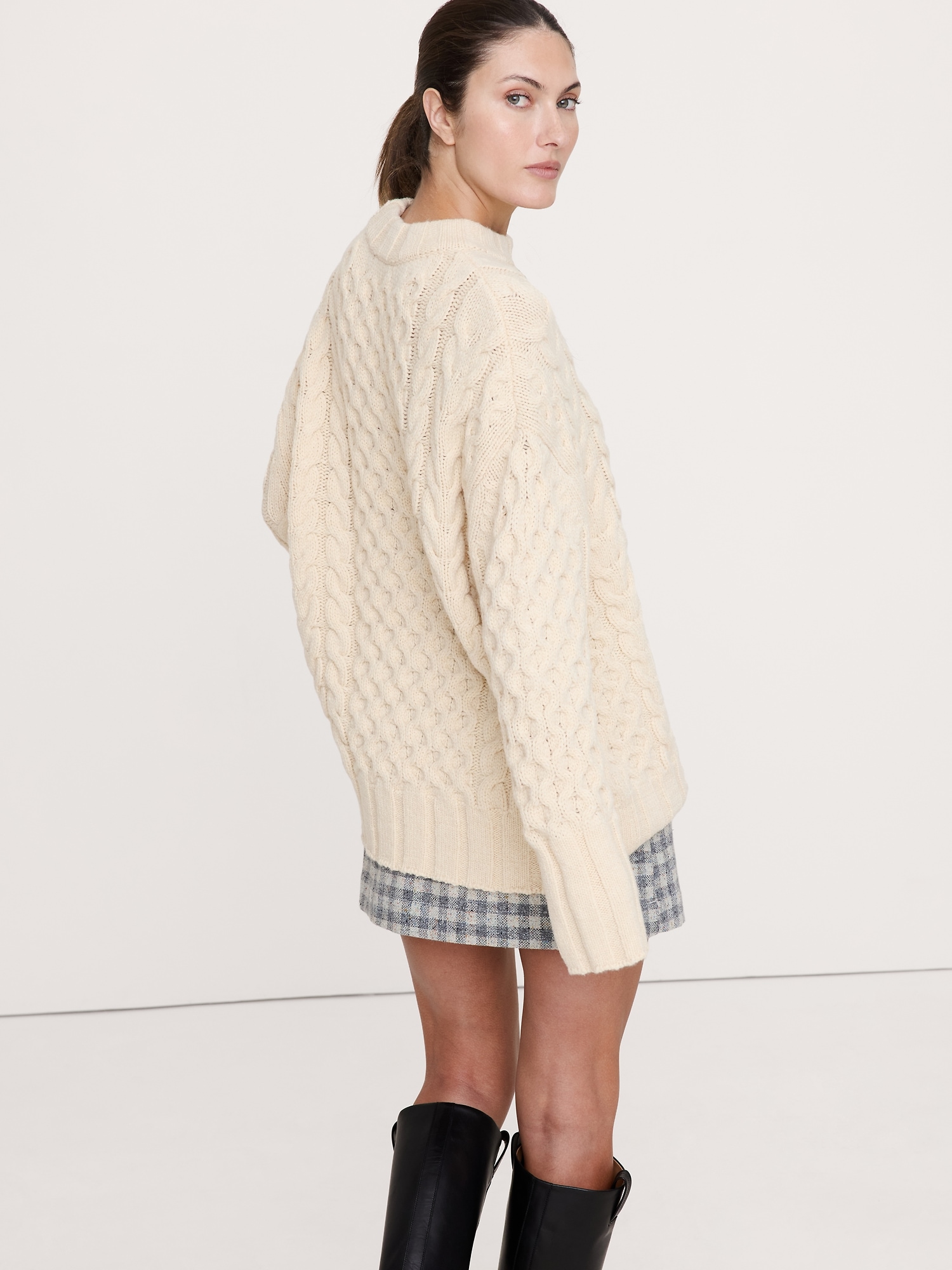 Image number 2 showing, Italian Merino-Blend Cable Tunic Sweater
