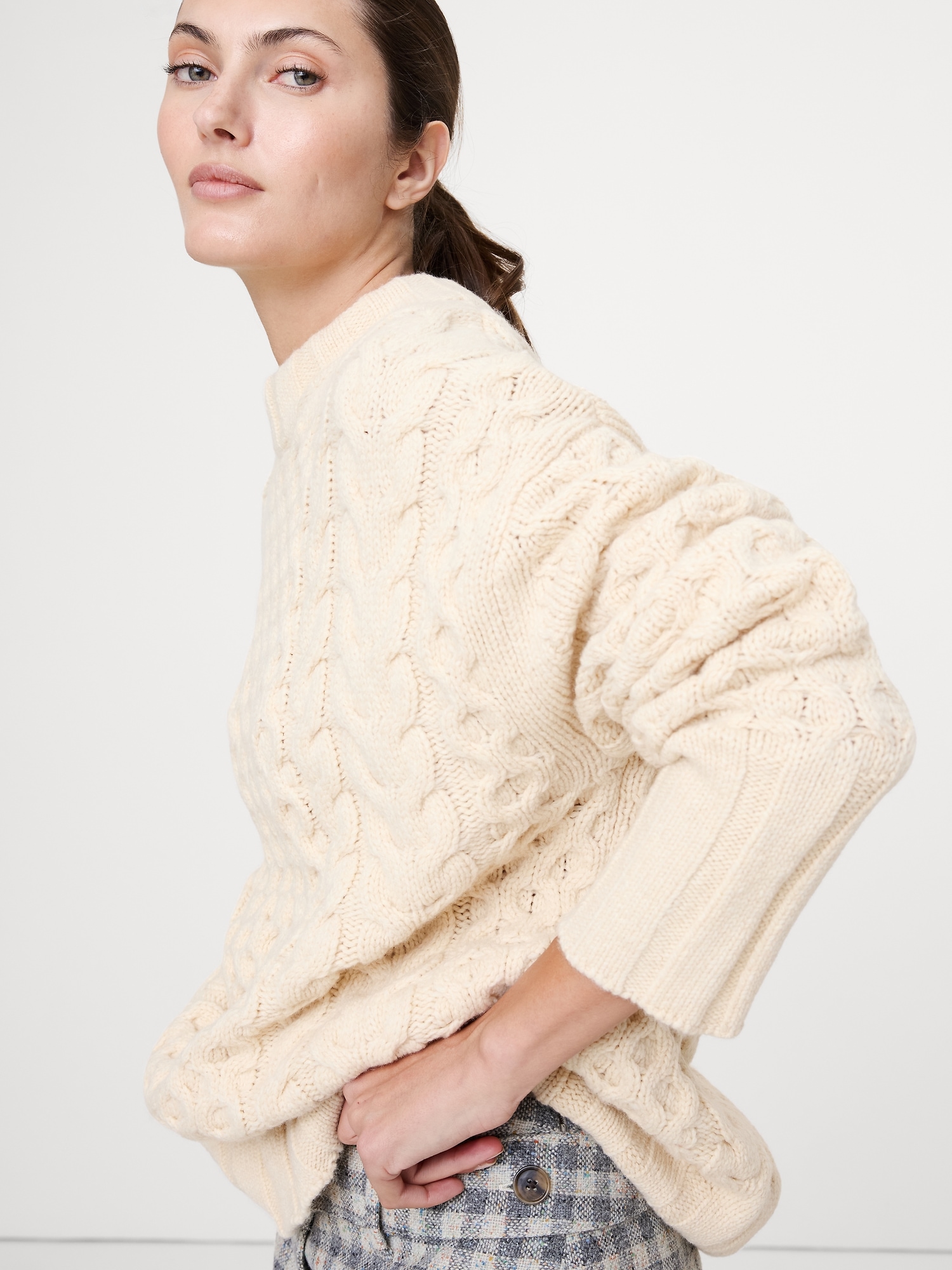 Image number 3 showing, Italian Merino-Blend Cable Tunic Sweater