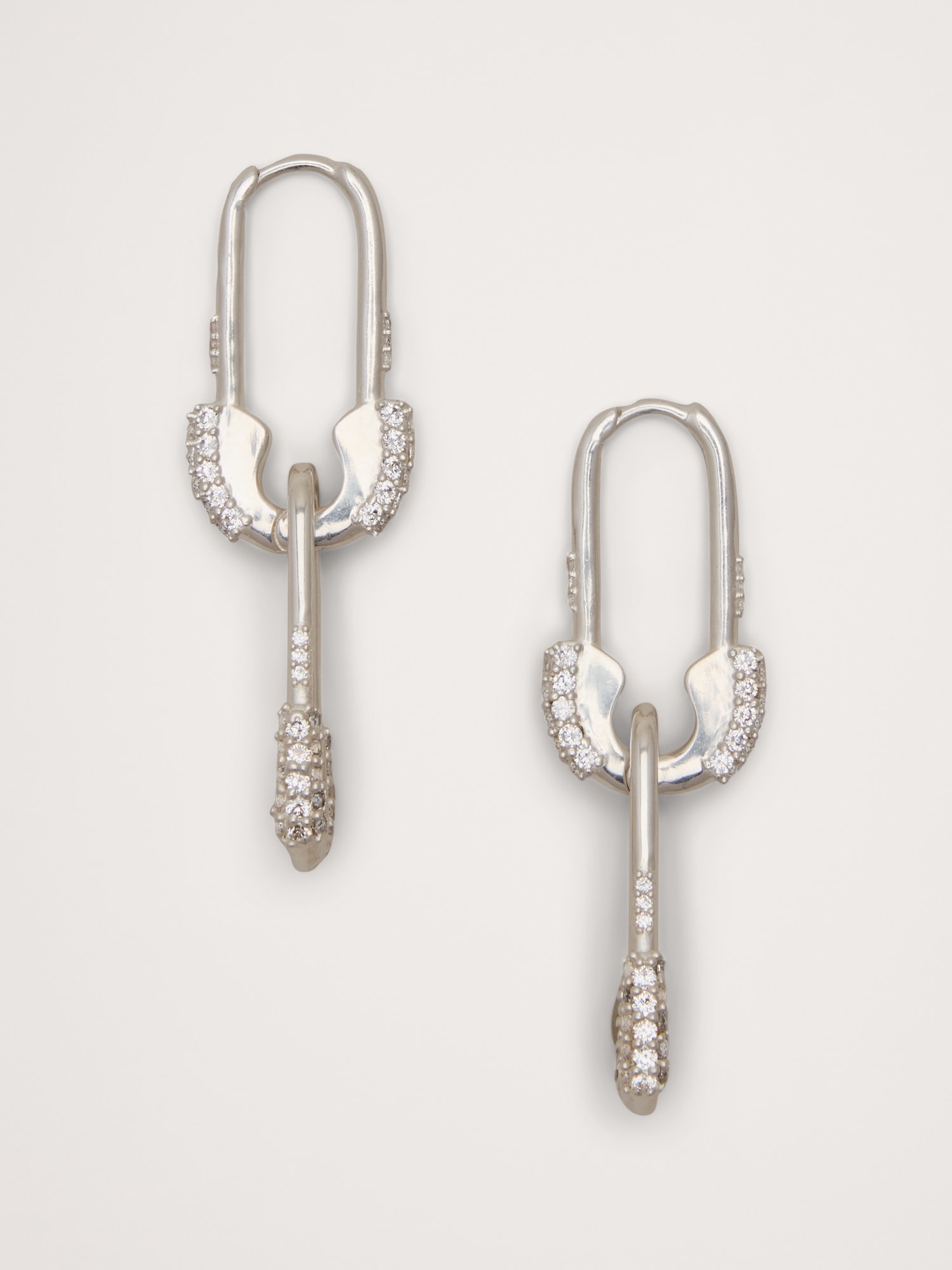 Rhinestone Safety Pin Earrings - Silver