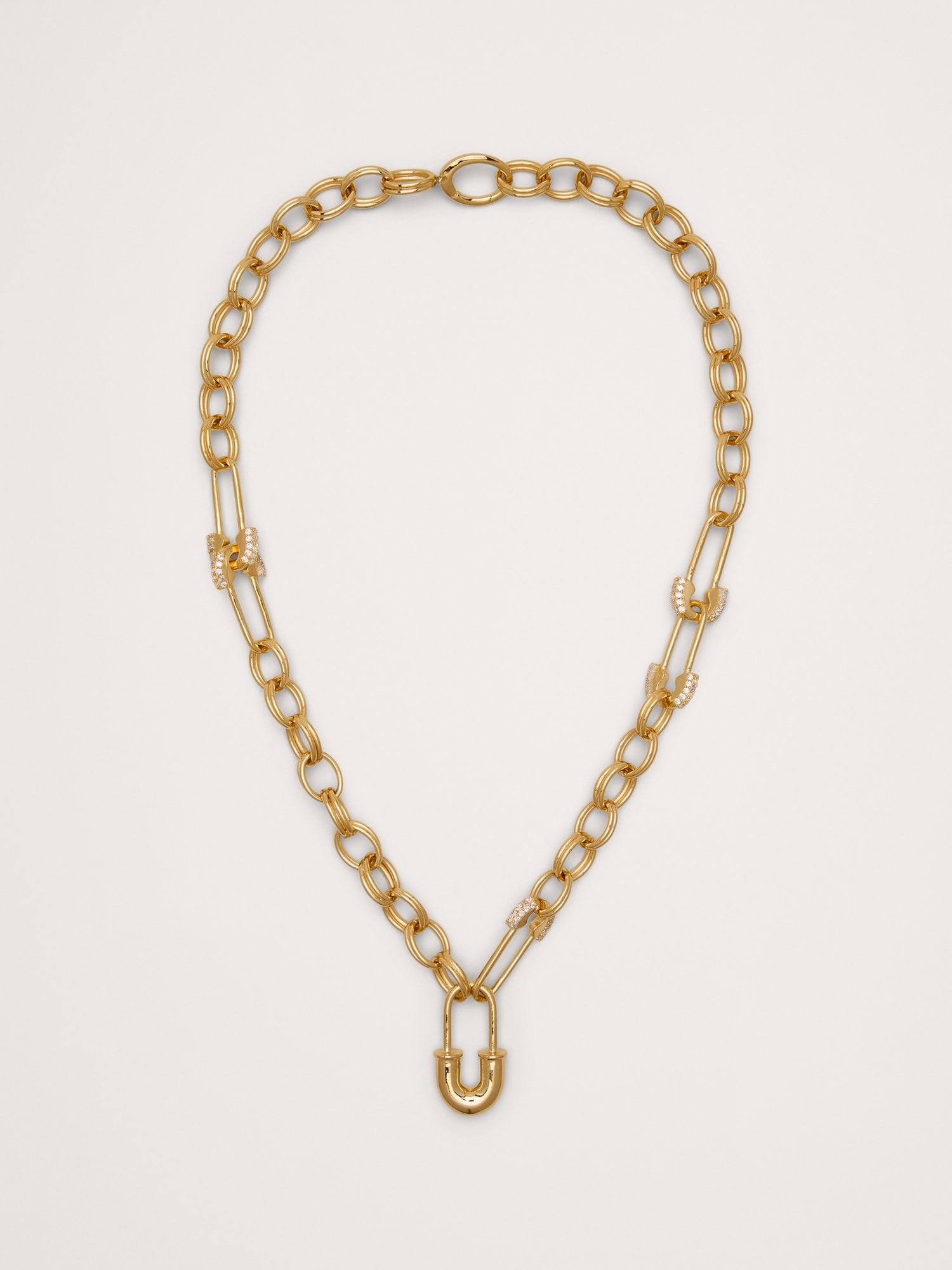 Rhinestone Safety Pin Chain Necklace