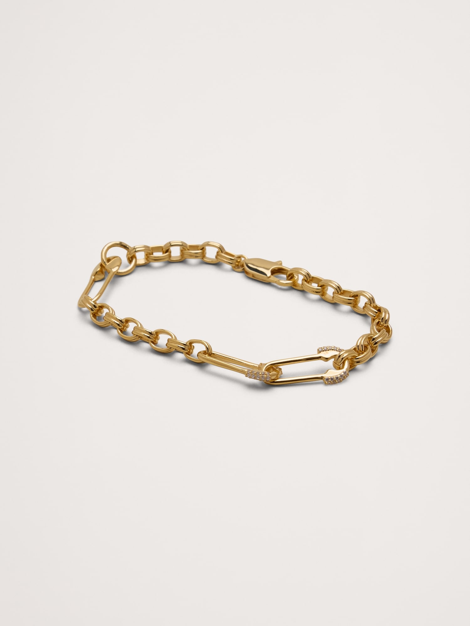 Rhinestone Safety Pin Bracelet - Gold