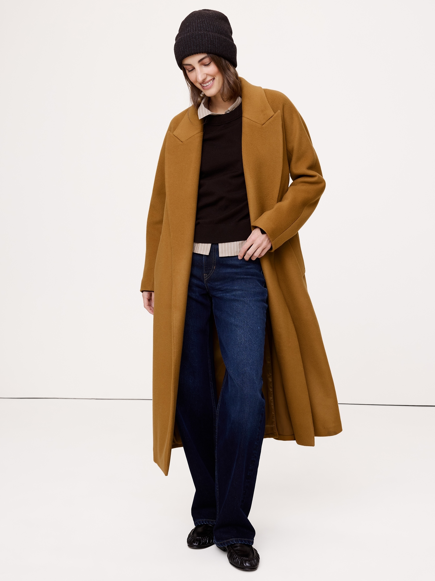 Italian Wool-Cashmere Wrap Coat - Golden Brown