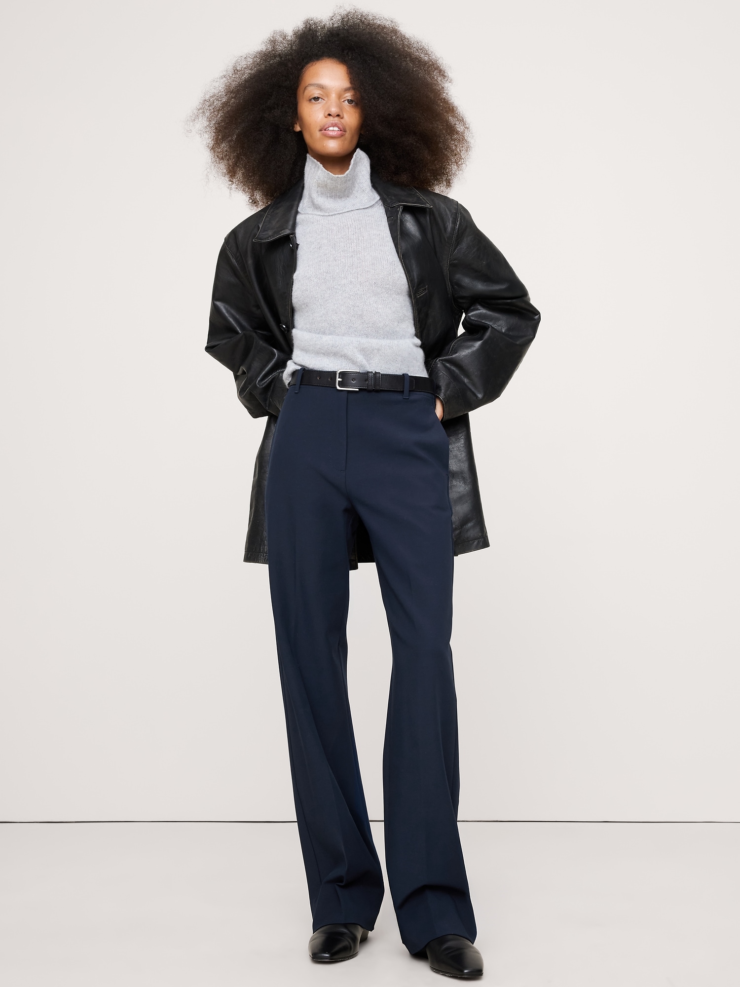 High-Rise Modern Straight Refined Pant - Navy Blue