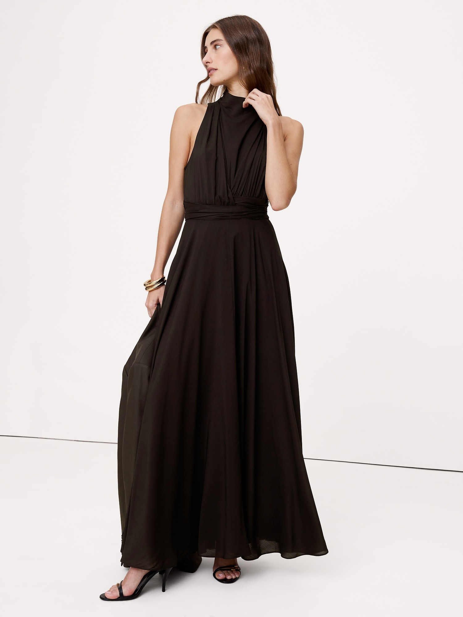 Stretch-Crepe Maxi Dress - Ganache Brown