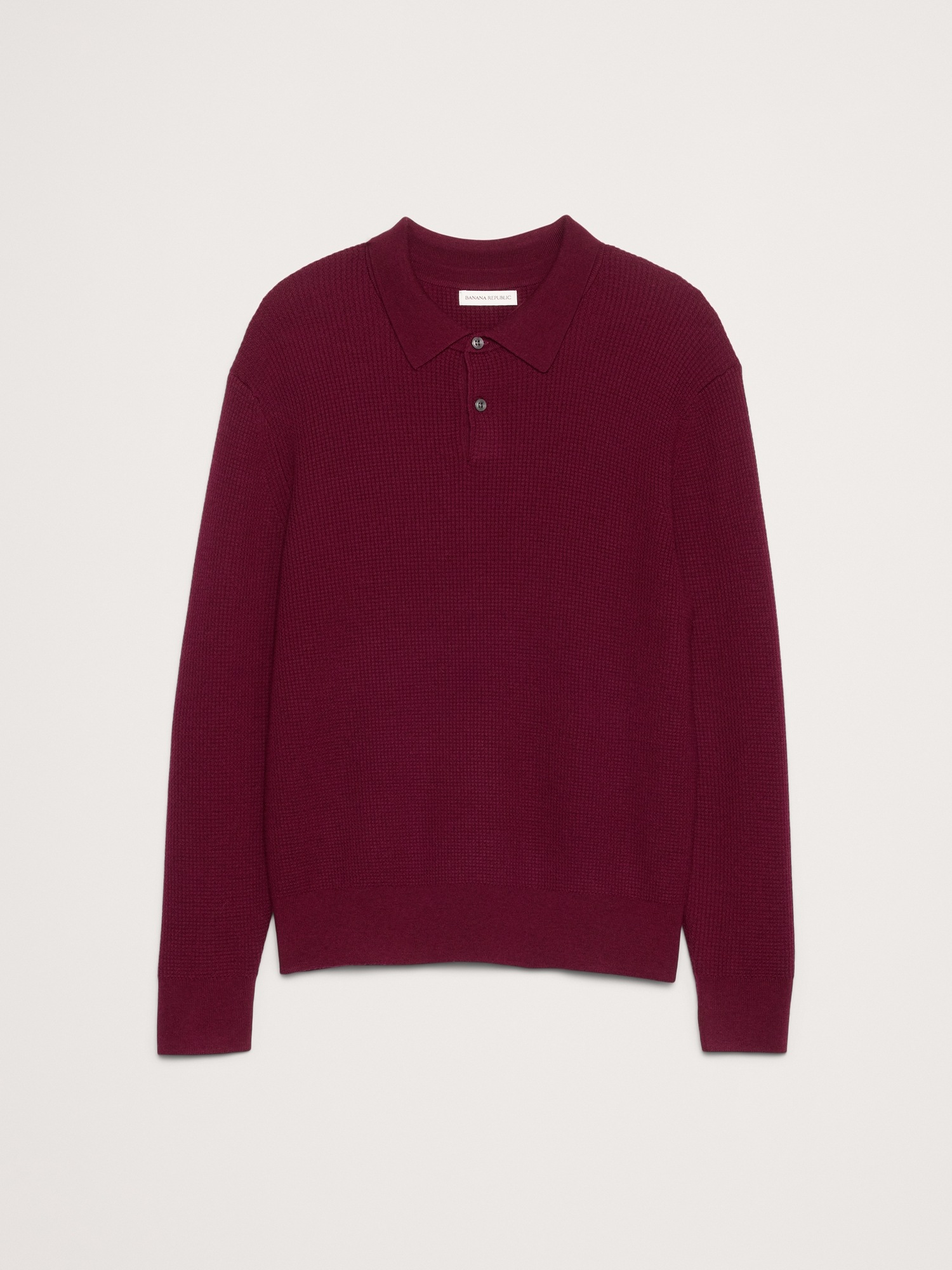 Мужские рубашки Banana Republic Merino Waffle-Knit Sweater Polo, цвет: Глубокий бордовый красный — фото 4