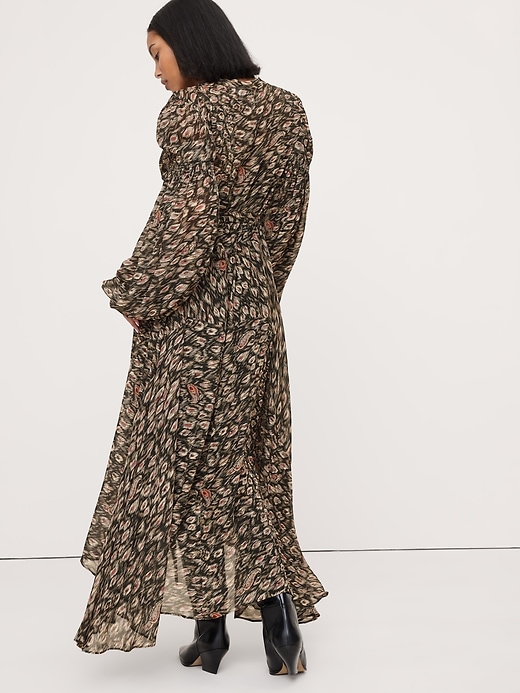 Georgette Puff-Sleeve Maxi Dress