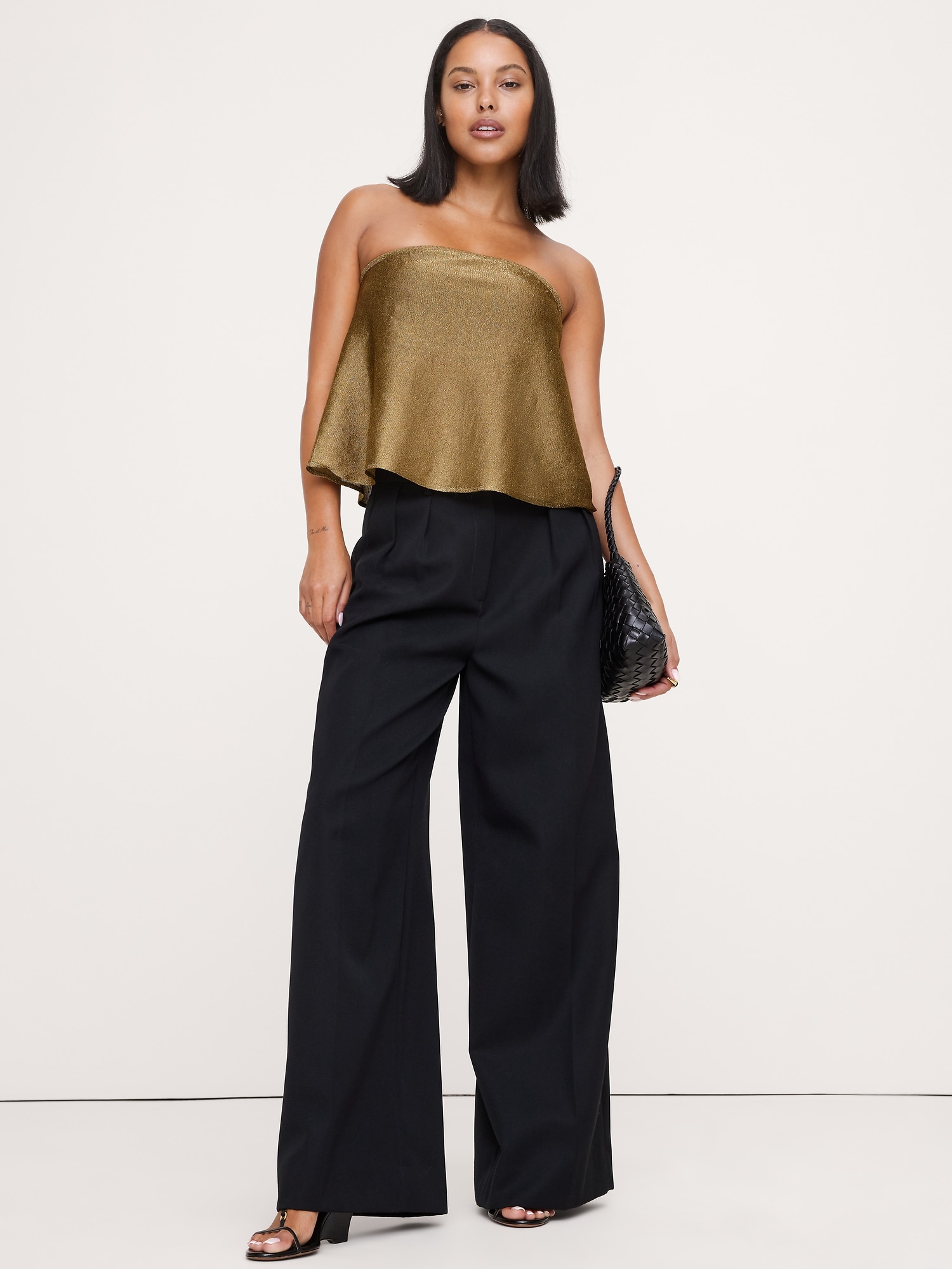 Metallic Strapless Top with Split Back
