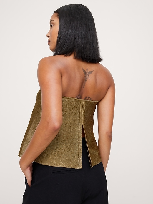Metallic Strapless Top with Split Back