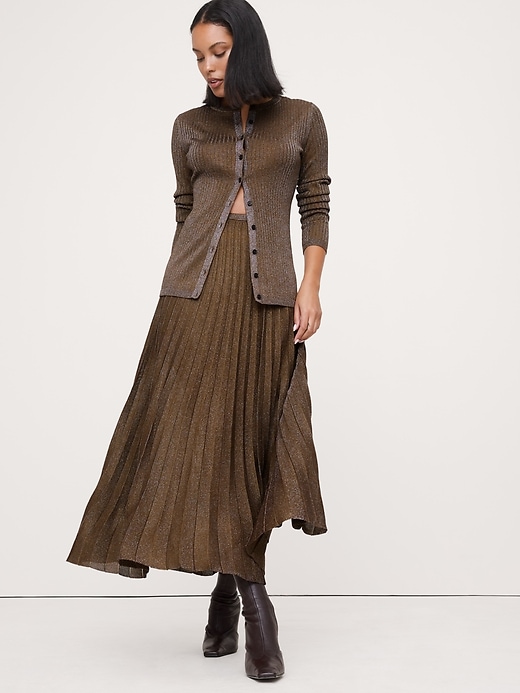 Pleated Metallic Sweater Skirt
